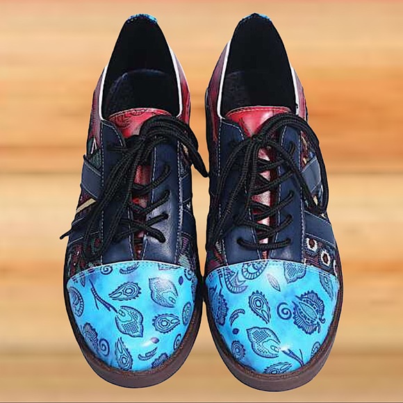 Boho Paisley, Color Block, Lace Up Oxfords Flats - Picture 7 of 11